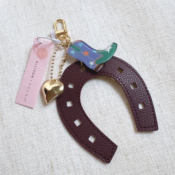 Horseshoe Cowboy Boot Heart Bag Charm Keychain Western - Picture 2 of 3